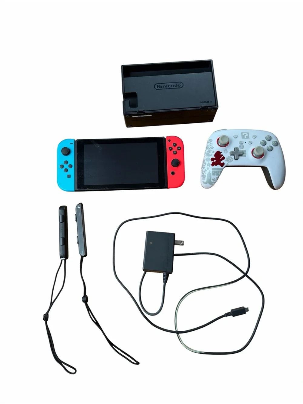 Nintendo Switch Neon Blue Red JoyCon Console Bundle PowerA Mario Controller